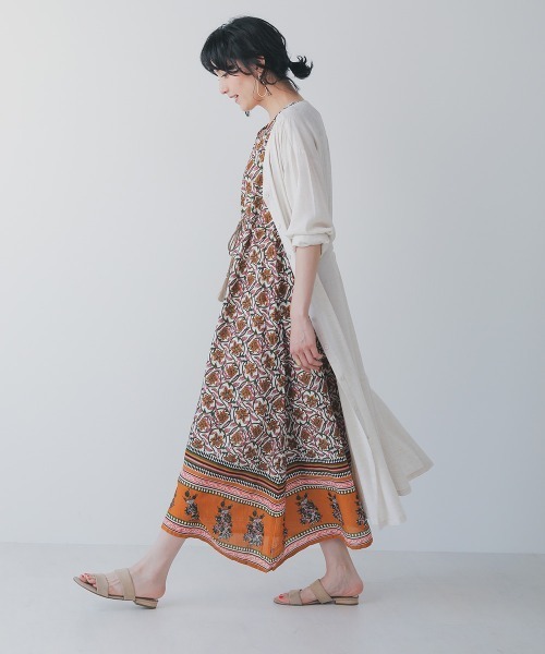 Bou Jeloud（ブージュルード）の「Made in INDIA◆オリエンタル柄・パネル柄・リゾート柄ノースリーブリゾートマキシワンピース（ワンピース・レディース・イエロー/グリーン/ブラウン・38）」の19枚目の写真