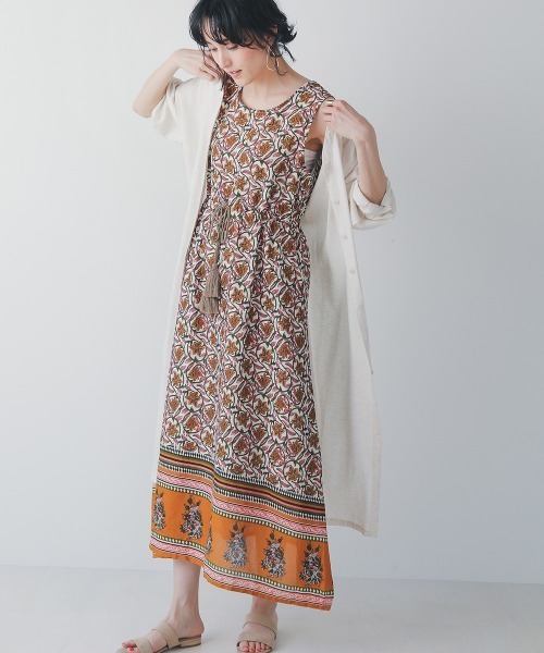 Bou Jeloud（ブージュルード）の「Made in INDIA◆オリエンタル柄・パネル柄・リゾート柄ノースリーブリゾートマキシワンピース（ワンピース・レディース・イエロー/グリーン/ブラウン・38）」の20枚目の写真
