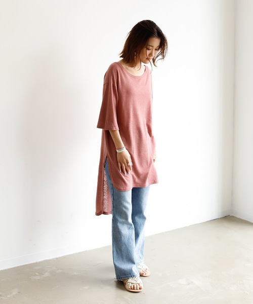 Auntie Rosa Holiday(アンティローザホリデー)の「リネンブレンドバックロングテールチュニック(チュニック・レディース・ブラック/カーキ/ナチュラル/バーガンディー・FREE)」の4枚目の写真