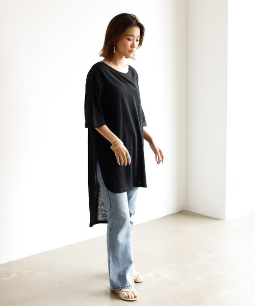 Auntie Rosa Holiday(アンティローザホリデー)の「リネンブレンドバックロングテールチュニック(チュニック・レディース・ブラック/カーキ/ナチュラル/バーガンディー・FREE)」の6枚目の写真