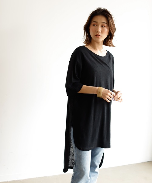 Auntie Rosa Holiday(アンティローザホリデー)の「リネンブレンドバックロングテールチュニック(チュニック・レディース・ブラック/カーキ/ナチュラル/バーガンディー・FREE)」の5枚目の写真