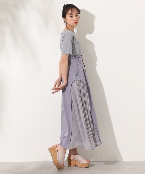 one after another NICE CLAUP（ワンアフターアナザーナイスクラップ）の「サイドプリーツスカート（スカート・レディース・パープル/ブルー系その他/ベージュ・FREE）」の4枚目の写真