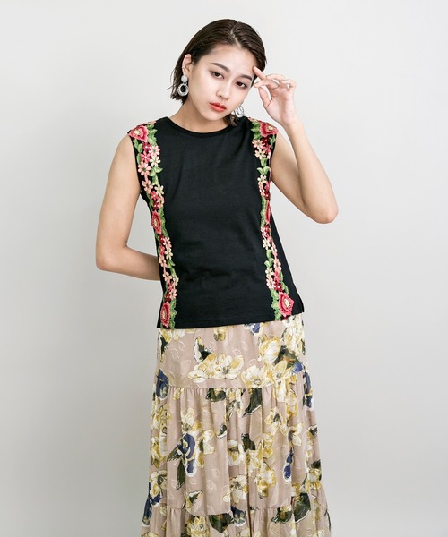 セール】花レースカットソータンクトップス（Tシャツ/カットソー