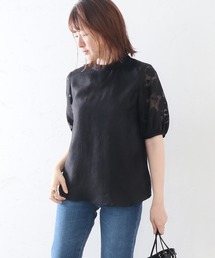 オパールスタンドシアスリーブブラウス【手洗い可能】 ◆