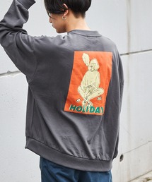 オーバーサイズ イラストプリント 裏毛プルオーバースウェット