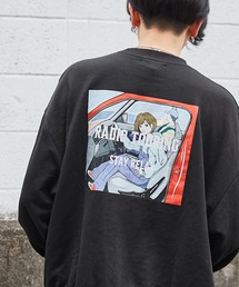 オーバーサイズ イラストプリント 裏毛プルオーバースウェット