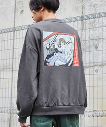 オーバーサイズ イラストプリント 裏毛プルオーバースウェット