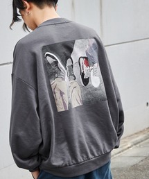 オーバーサイズ イラストプリント 裏毛プルオーバースウェット