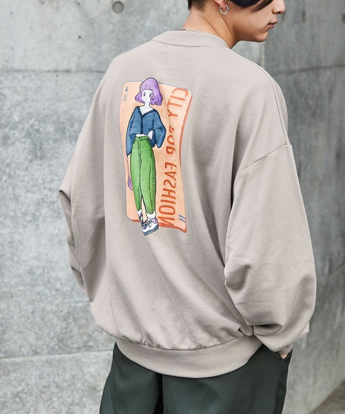 MONO-MART（モノマート）の「オーバーサイズ イラストプリント 裏毛プルオーバースウェット（スウェット・メンズ・ホワイト系その他/ブラック系その他/ベージュ系その他/グレー系その他/ブルー系その他/ホワイト系その他2/ホワイト系その他3/ホワイト系その他4/ブラック系その他2/ブラック系その他3/ブラック系その他4/ベージュ系その他2/ベージュ系その他3/ベージュ系その他4/グレー系その他2/グレー系その他3/グレー系その他4/ブルー系その他2/ブルー系その他3/ブルー系その他4・S/M/L）」の14枚目の写真