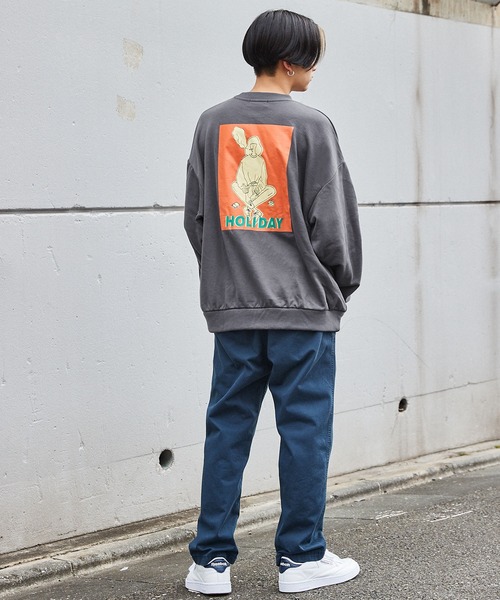 オーバーサイズ イラストプリント 裏毛プルオーバースウェット MONO