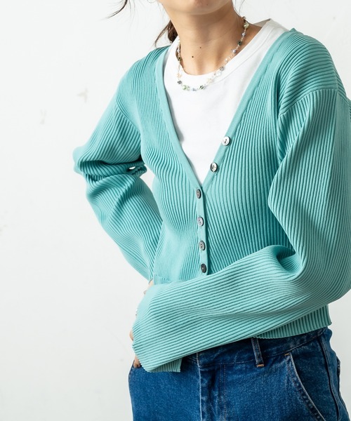 mystic（ミスティック）の「［WEB限定 再入荷！］Vリブショートカーディガン（カーディガン/ボレロ・レディース・ブラック/イエロー/オレンジ/オフホワイト/グリーン・FREE）」の4枚目の写真