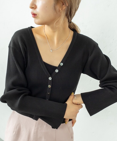 mystic（ミスティック）の「［WEB限定 再入荷！］Vリブショートカーディガン（カーディガン/ボレロ・レディース・ブラック/イエロー/オレンジ/オフホワイト/グリーン・FREE）」の3枚目の写真