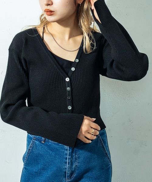 mystic（ミスティック）の「［WEB限定 再入荷！］Vリブショートカーディガン（カーディガン/ボレロ・レディース・ブラック/イエロー/オレンジ/オフホワイト/グリーン・FREE）」の9枚目の写真