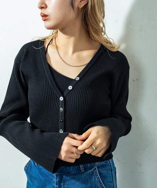 mystic（ミスティック）の「［WEB限定 再入荷！］Vリブショートカーディガン（カーディガン/ボレロ・レディース・ブラック/イエロー/オレンジ/オフホワイト/グリーン・FREE）」の10枚目の写真