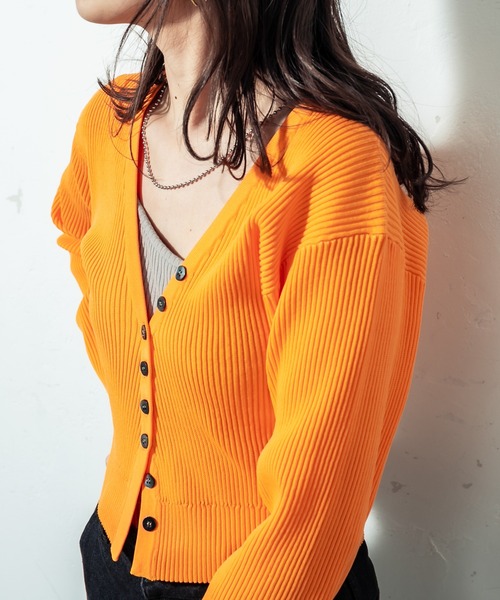 mystic（ミスティック）の「［WEB限定 再入荷！］Vリブショートカーディガン（カーディガン/ボレロ・レディース・ブラック/イエロー/オレンジ/オフホワイト/グリーン・FREE）」の12枚目の写真