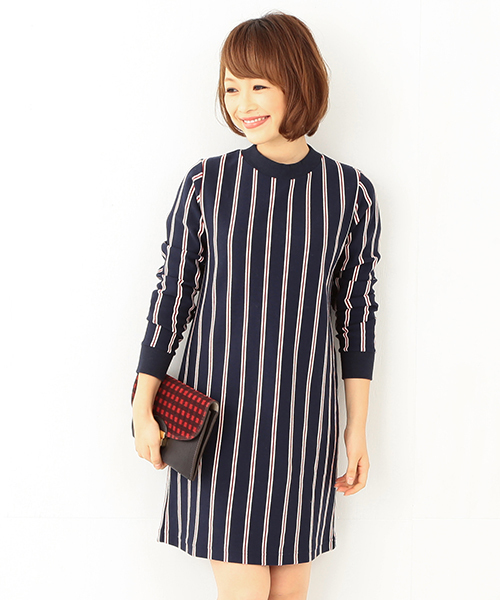 Ray BEAMS（レイビームス）の「Ray BEAMS / レジメンストライプ クルーネックワンピース（ワンピース・レディース・ダークブラウン/ネイビー・ONE SIZE）」の2枚目の写真