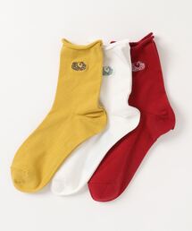 FRUIT OF THE LOOM | クオーター丈トップロール刺繍ソックス / ３足セット / リーズナブル / カジュアル(ソックス/靴下)