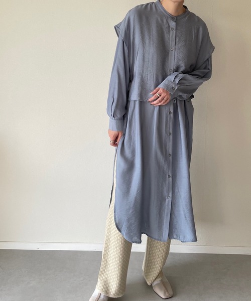 y/m by misato（イムバイミサト）の「レイヤードシアーシャツワンピース（シャツワンピース・レディース・ブルー/オフホワイト/ベージュ・FREE）」の7枚目の写真