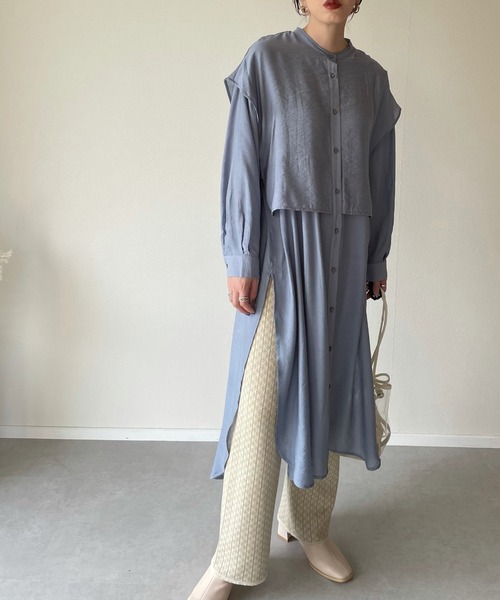 y/m by misato（イムバイミサト）の「レイヤードシアーシャツワンピース（シャツワンピース・レディース・ブルー/オフホワイト/ベージュ・FREE）」の12枚目の写真