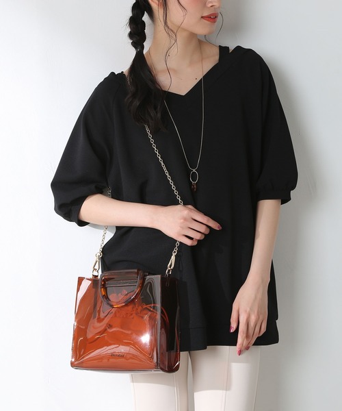 Honeys(ハニーズ)の「巾着付クリアBag(ハンドバッグ・レディース・ホワイト/ブラック/ブラウン・FREE)」の3枚目の写真