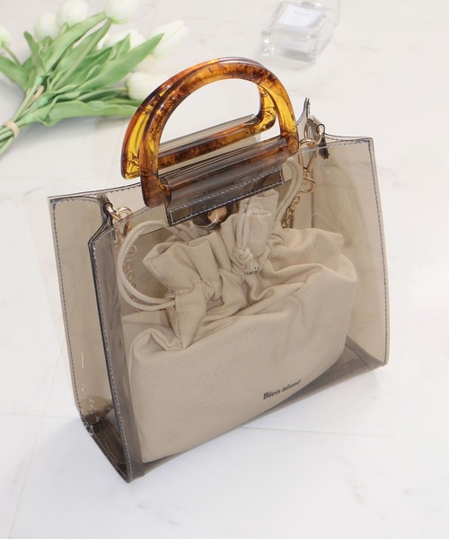 Honeys(ハニーズ)の「巾着付クリアBag(ハンドバッグ・レディース・ホワイト/ブラック/ブラウン・FREE)」の2枚目の写真