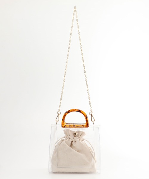 Honeys(ハニーズ)の「巾着付クリアBag(ハンドバッグ・レディース・ホワイト/ブラック/ブラウン・FREE)」の11枚目の写真