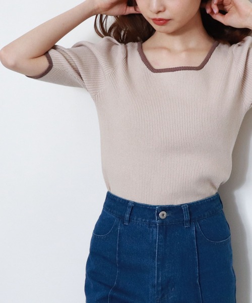 archives（アルシーヴ）の「スクエアーネックタックスリーブ５分袖プルオーバー（ニット/セーター・レディース・ブラック/ミント/ベージュ/オフホワイト/ホワイト・MEDIUM）」の4枚目の写真