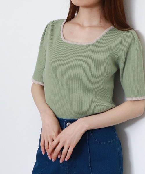 archives（アルシーヴ）の「スクエアーネックタックスリーブ５分袖プルオーバー（ニット/セーター・レディース・ブラック/ミント/ベージュ/オフホワイト/ホワイト・MEDIUM）」の5枚目の写真