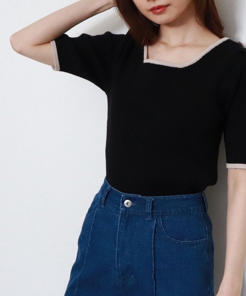 archives（アルシーヴ）の「スクエアーネックタックスリーブ５分袖プルオーバー（ニット/セーター・レディース・ブラック/ミント/ベージュ/オフホワイト/ホワイト・MEDIUM）」の3枚目の写真