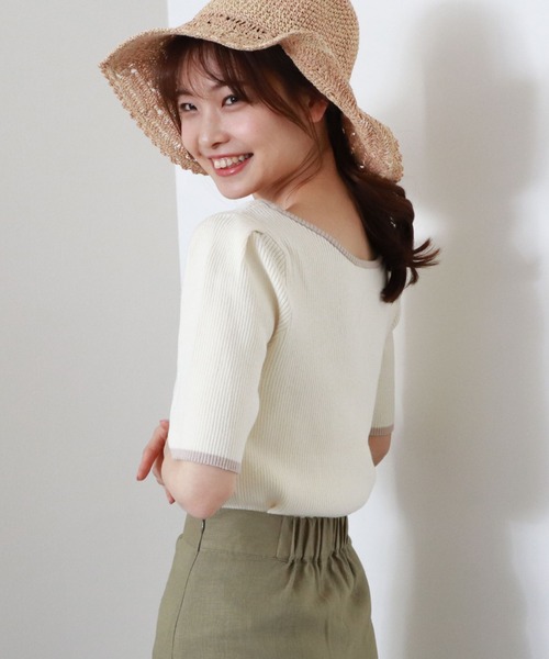 archives（アルシーヴ）の「スクエアーネックタックスリーブ５分袖プルオーバー（ニット/セーター・レディース・ブラック/ミント/ベージュ/オフホワイト/ホワイト・MEDIUM）」の6枚目の写真