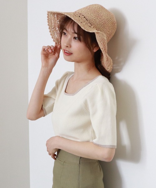 archives（アルシーヴ）の「スクエアーネックタックスリーブ５分袖プルオーバー（ニット/セーター・レディース・ブラック/ミント/ベージュ/オフホワイト/ホワイト・MEDIUM）」の7枚目の写真