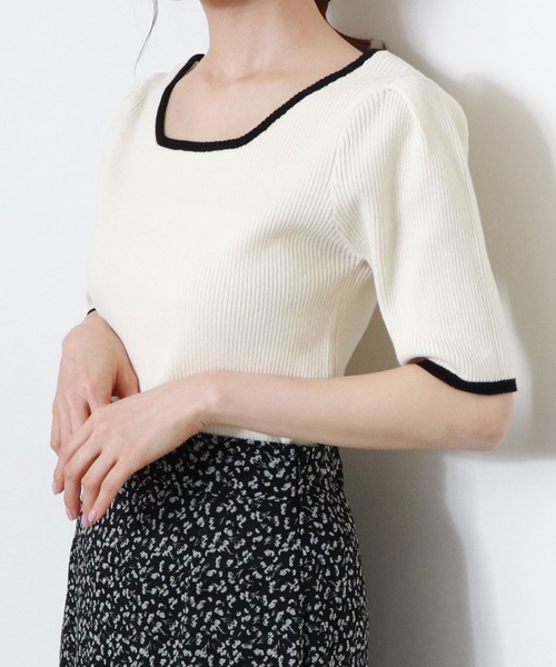 archives（アルシーヴ）の「スクエアーネックタックスリーブ５分袖プルオーバー（ニット/セーター・レディース・ブラック/ミント/ベージュ/オフホワイト/ホワイト・MEDIUM）」の9枚目の写真