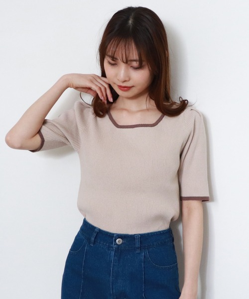 archives（アルシーヴ）の「スクエアーネックタックスリーブ５分袖プルオーバー（ニット/セーター・レディース・ブラック/ミント/ベージュ/オフホワイト/ホワイト・MEDIUM）」の12枚目の写真