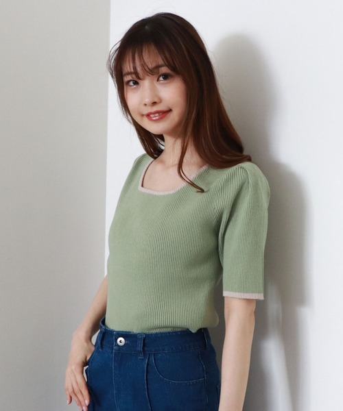 archives（アルシーヴ）の「スクエアーネックタックスリーブ５分袖プルオーバー（ニット/セーター・レディース・ブラック/ミント/ベージュ/オフホワイト/ホワイト・MEDIUM）」の16枚目の写真