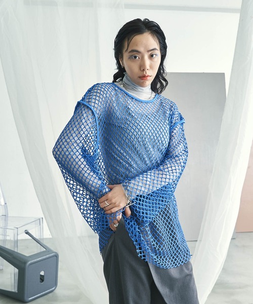 VACANCY(ヴァカンシー)の「メッシュオーバーカットソー(Tシャツ/カットソー・レディース・ブラック/レッド/ナチュラル/ブルー/オレンジ/グリーン・FREE)」の21枚目の写真