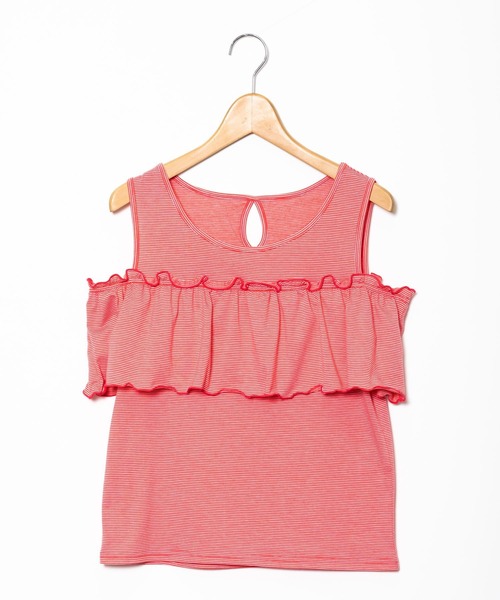 AS KNOW AS PINKY（アズノゥアズピンキー）の「ボーダーひらひらタンクトップ（タンクトップ・レディース・ブラック/ベージュ/レッド・FREE）」の3枚目の写真