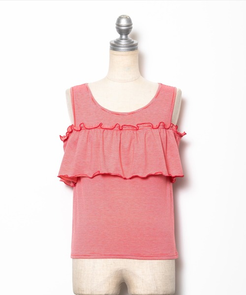 AS KNOW AS PINKY（アズノゥアズピンキー）の「ボーダーひらひらタンクトップ（タンクトップ・レディース・ブラック/ベージュ/レッド・FREE）」の7枚目の写真