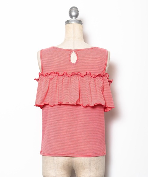 AS KNOW AS PINKY（アズノゥアズピンキー）の「ボーダーひらひらタンクトップ（タンクトップ・レディース・ブラック/ベージュ/レッド・FREE）」の9枚目の写真