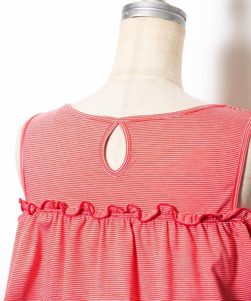AS KNOW AS PINKY（アズノゥアズピンキー）の「ボーダーひらひらタンクトップ（タンクトップ・レディース・ブラック/ベージュ/レッド・FREE）」の4枚目の写真