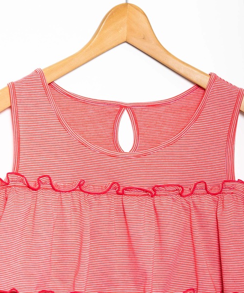 AS KNOW AS PINKY（アズノゥアズピンキー）の「ボーダーひらひらタンクトップ（タンクトップ・レディース・ブラック/ベージュ/レッド・FREE）」の12枚目の写真
