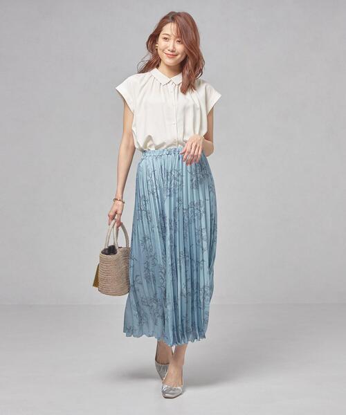 closet story（クローゼットストーリー）の「＜closet story＞□CSC ミニドット×フラワー プリーツ ロングスカート -手洗い可能-（スカート・レディース・ライトブルー/ブラック・FREE）」の9枚目の写真