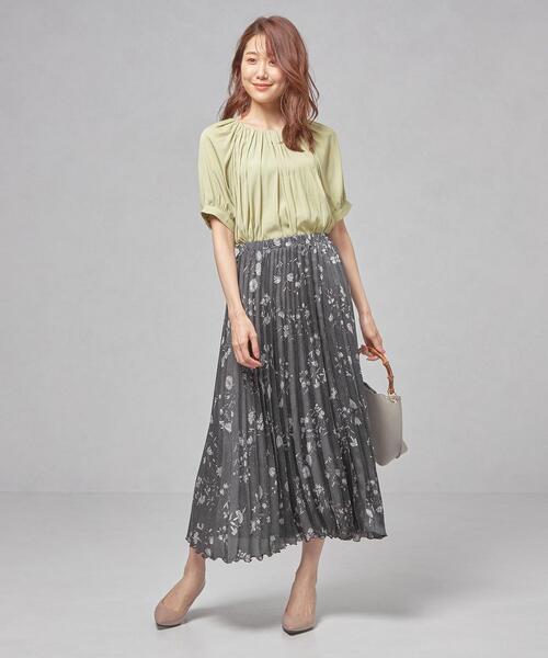 closet story（クローゼットストーリー）の「＜closet story＞□CSC ミニドット×フラワー プリーツ ロングスカート -手洗い可能-（スカート・レディース・ライトブルー/ブラック・FREE）」の8枚目の写真