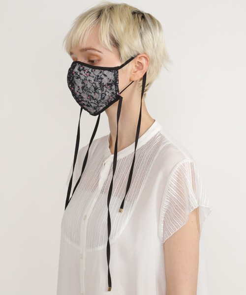 ABITOKYO（アビトーキョー）の「オシャレ　アクセサリー気分の華やか刺しゅうファッションマスク【日本製】（マスク・レディース・ブラック・FREE）」の5枚目の写真