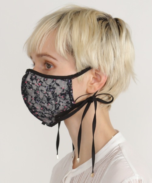 ABITOKYO（アビトーキョー）の「オシャレ　アクセサリー気分の華やか刺しゅうファッションマスク【日本製】（マスク・レディース・ブラック・FREE）」の6枚目の写真