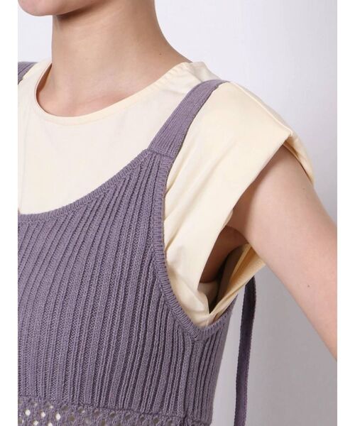 LAGUNAMOON（ラグナムーン）の「パッチワークニットワンピース（ワンピース・レディース・チャコールグレー/ベージュ/パープル・FREE）」の4枚目の写真