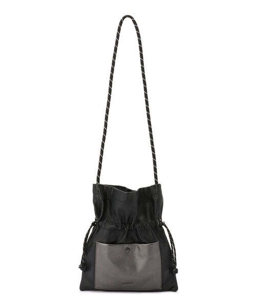 AVIREX（アヴィレックス）の「【直営店限定】カウレザーカラーコンビ巾着バッグ/ COW LEATHER　COLOR COMBI　DRAWSTRING SHOULDER BAG（ショルダーバッグ・レディース・ブラック/シルバー・FREE）」の8枚目の写真