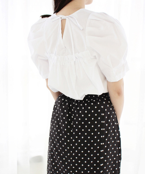 MODE ROBE（モードローブ）の「バックギャザーリボンパフショルダ―トップス（Tシャツ/カットソー・レディース・ホワイト/ブラック/ピンク・FREE）」の2枚目の写真