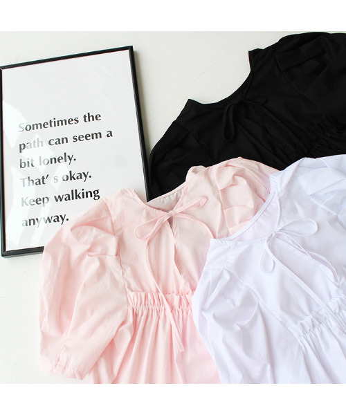 MODE ROBE（モードローブ）の「バックギャザーリボンパフショルダ―トップス（Tシャツ/カットソー・レディース・ホワイト/ブラック/ピンク・FREE）」の15枚目の写真