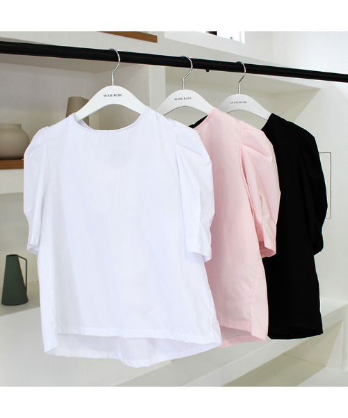 MODE ROBE（モードローブ）の「バックギャザーリボンパフショルダ―トップス（Tシャツ/カットソー・レディース・ホワイト/ブラック/ピンク・FREE）」の16枚目の写真