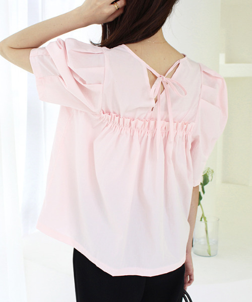 MODE ROBE（モードローブ）の「バックギャザーリボンパフショルダ―トップス（Tシャツ/カットソー・レディース・ホワイト/ブラック/ピンク・FREE）」の7枚目の写真